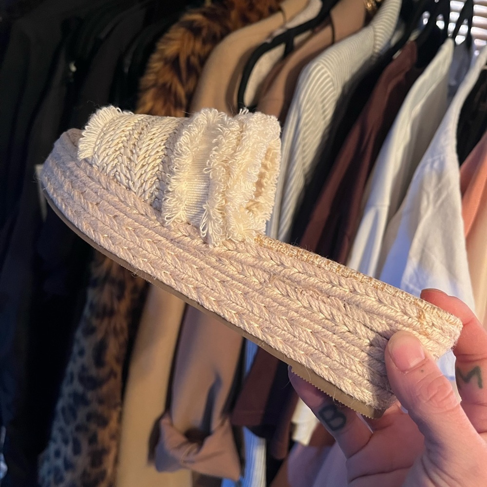 Cream woven wedge sandal